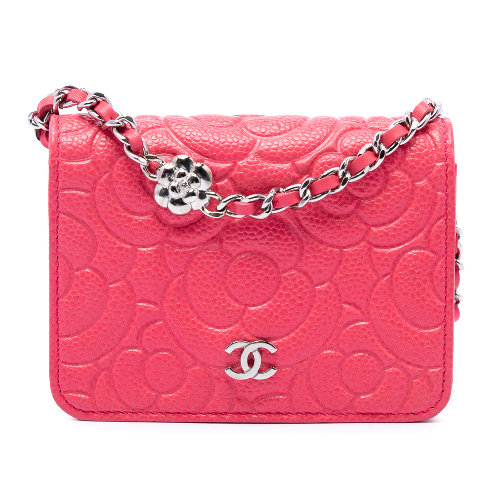 Pre-Loved Chanel CC Embossed Caviar Camellia Chain Belt Bag